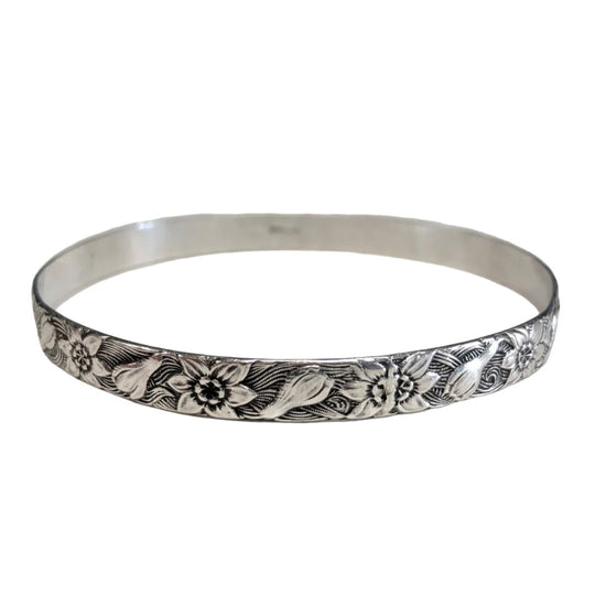 Floral Silver Bangle