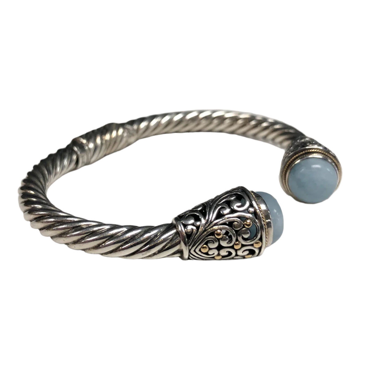 Samuel B Benham Silver & 18k Gold Chalcedony Bangle