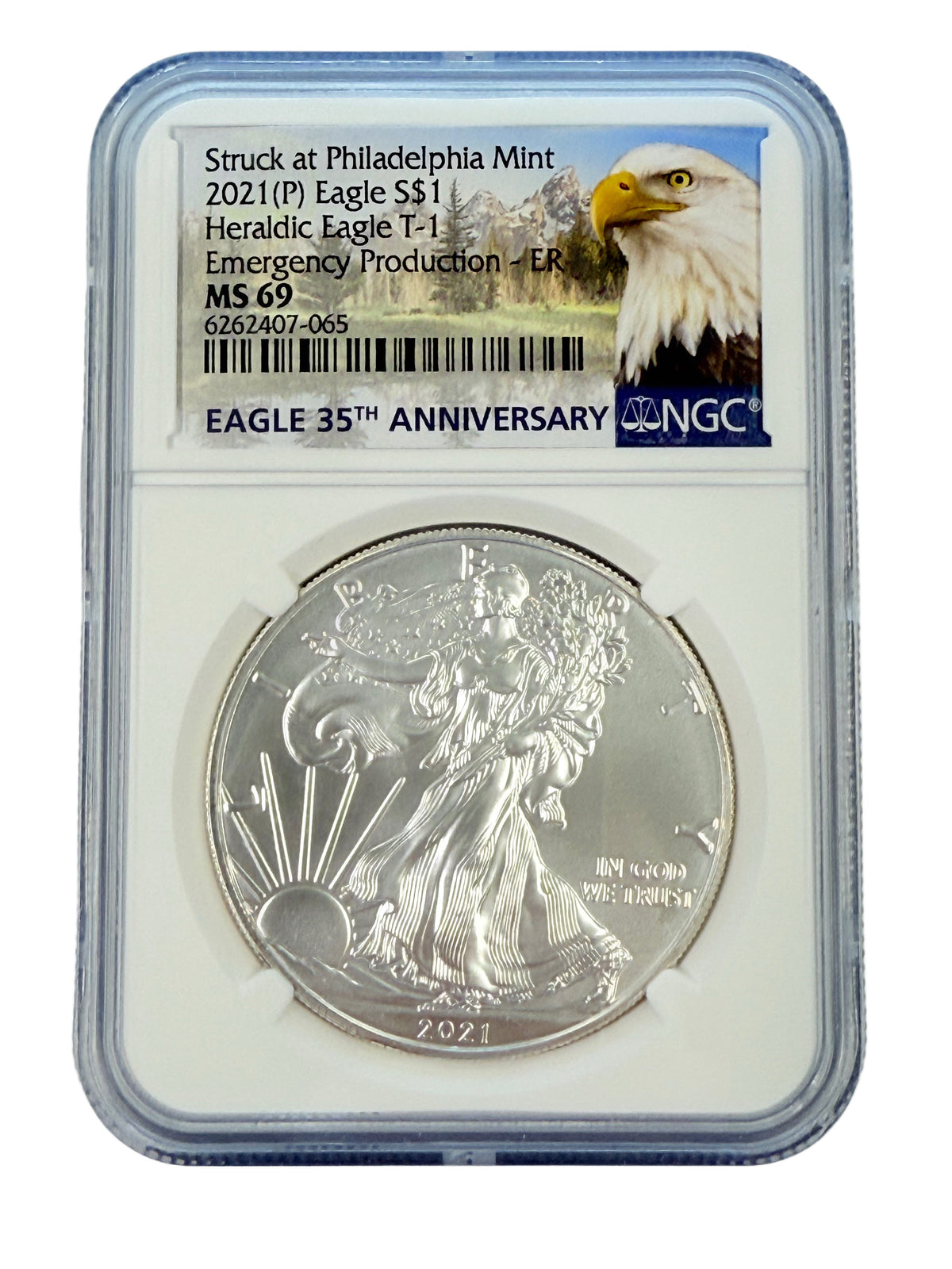 2021-P Heraldic T1 1 oz American Silver Eagle NGC MS69 Emergency Production ER