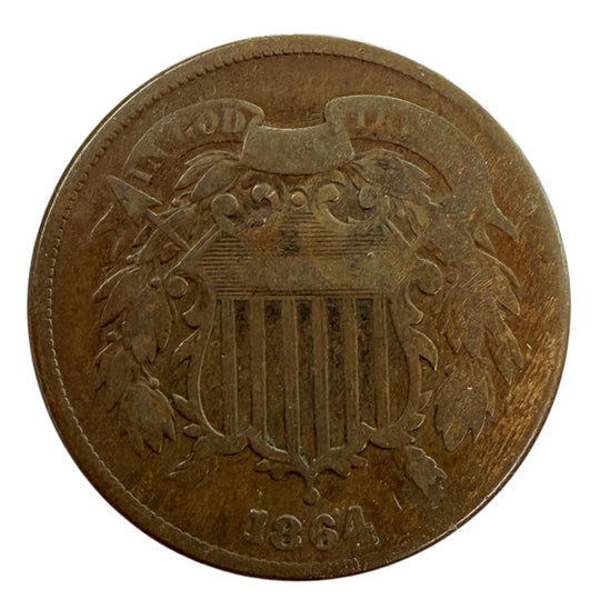 1864 Large Motto Two Cent Piece (VG)