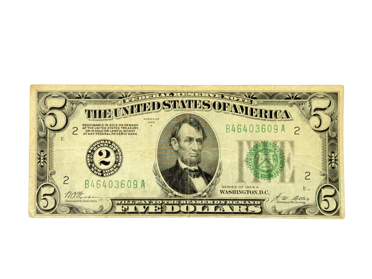 FR. 1951-B 1928-A $5 Federal Reserve Note Numeric #2 New York (F)