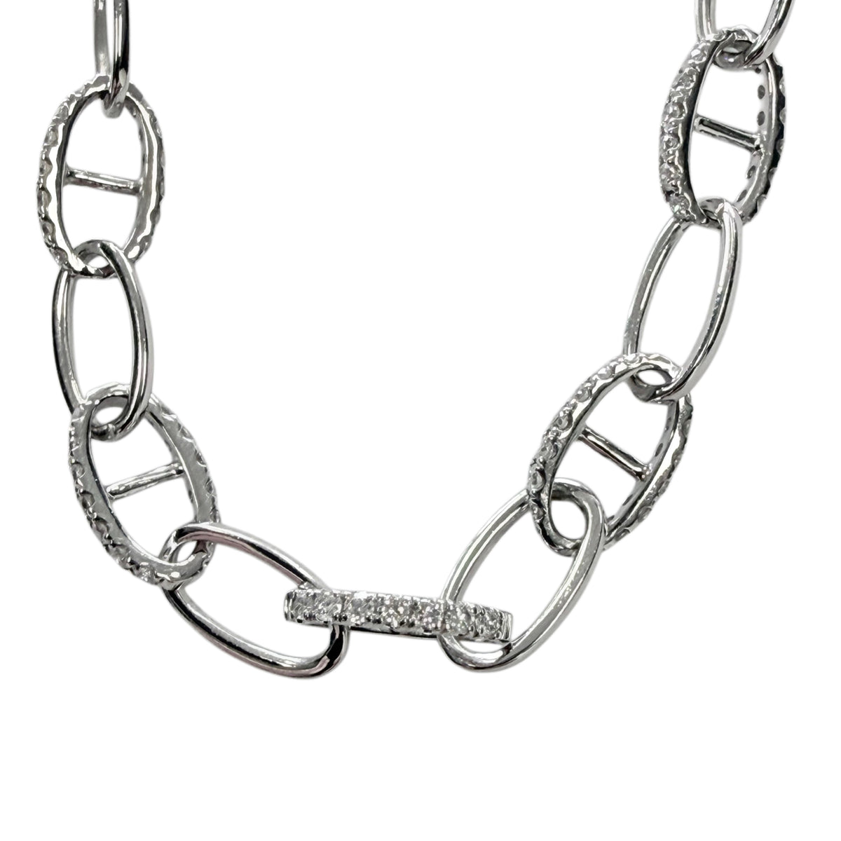 14k White Gold & Diamond Mariner Link Necklace