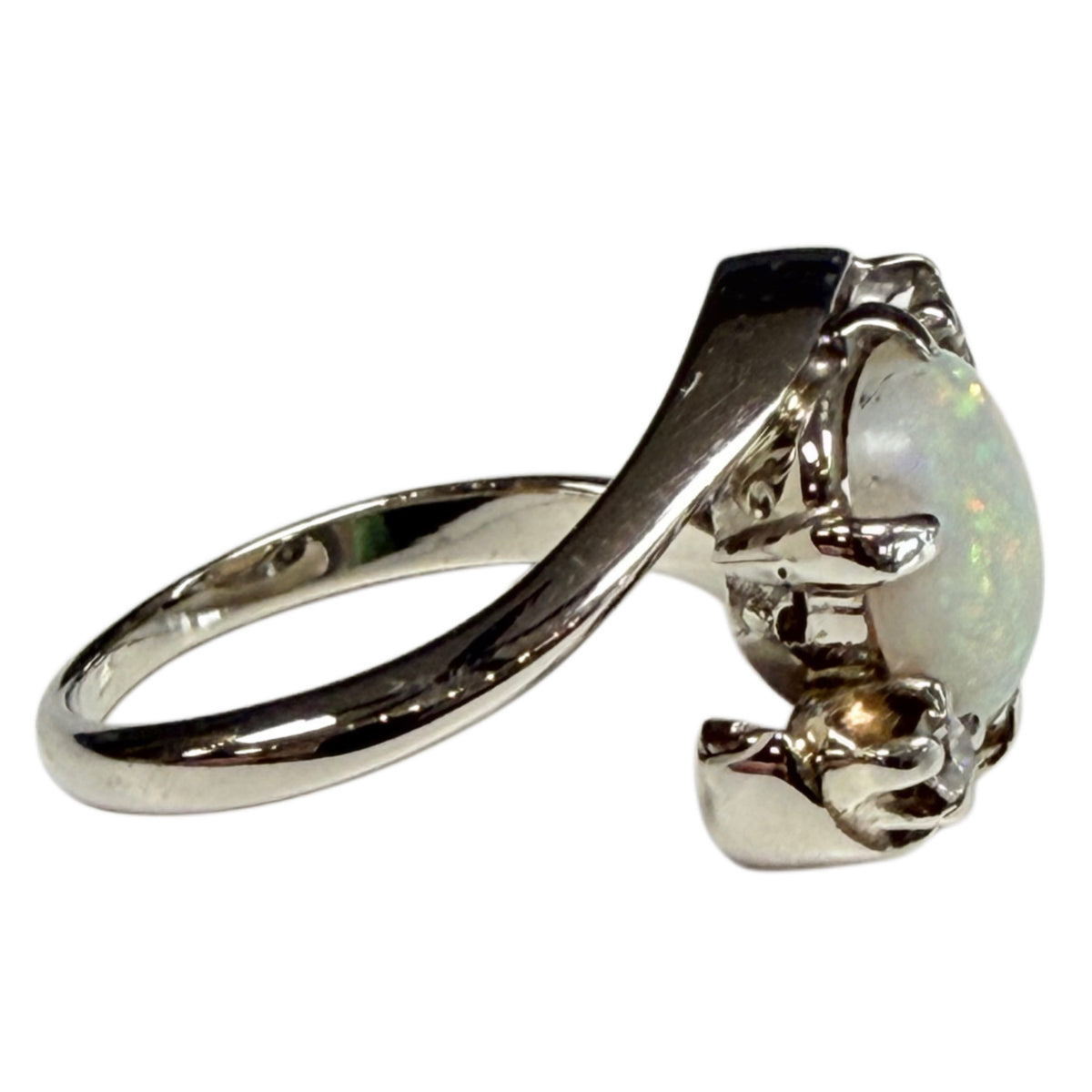 13-14k White Gold Opal and Diamond Ring