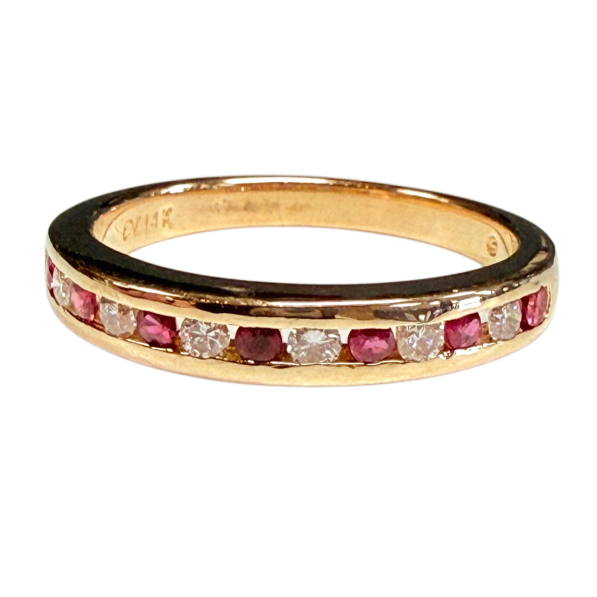 14k Yellow Gold Ruby & Diamond Stacker Ring