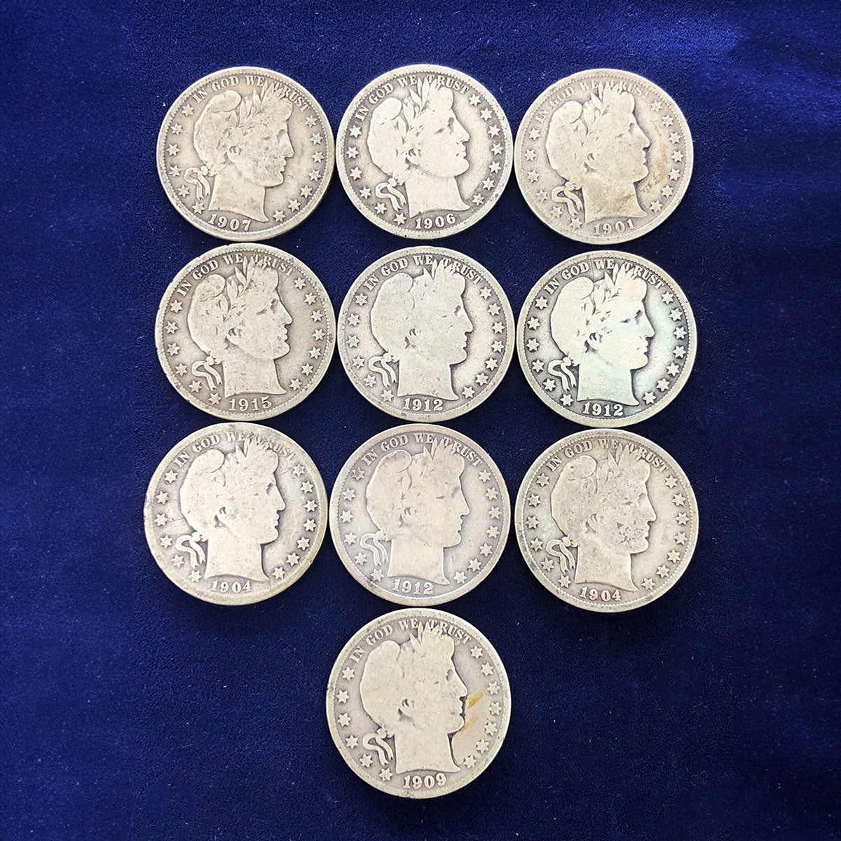 Lot of 10 Barber Half Dollars (Good / Better)