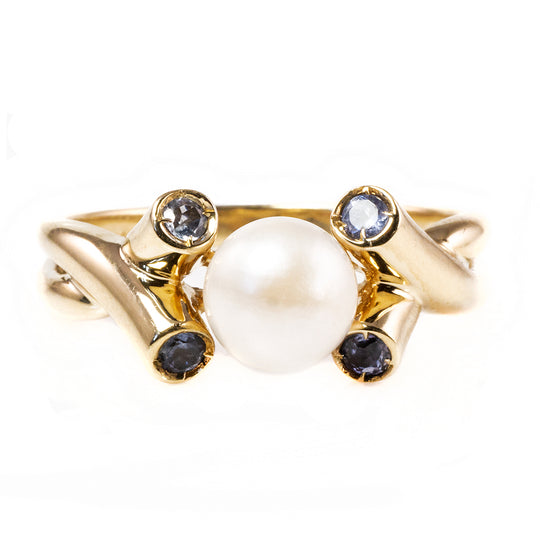 14 k Gold Pearl & Tanzanite Ring
