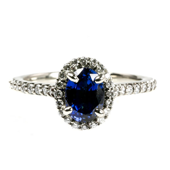 14 k White Gold Sapphire & Diamond Halo Ring