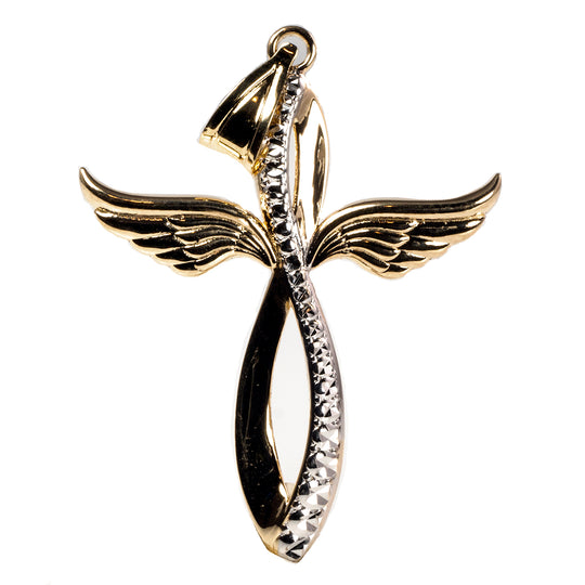 10 k Duo Tone Angel Wing Cross Pendant