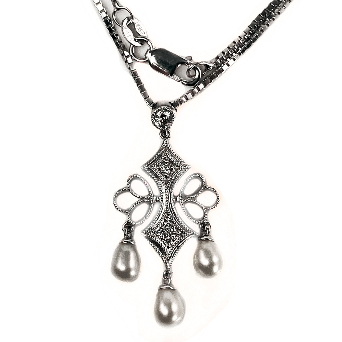 14 k White Gold Chandelier Necklace