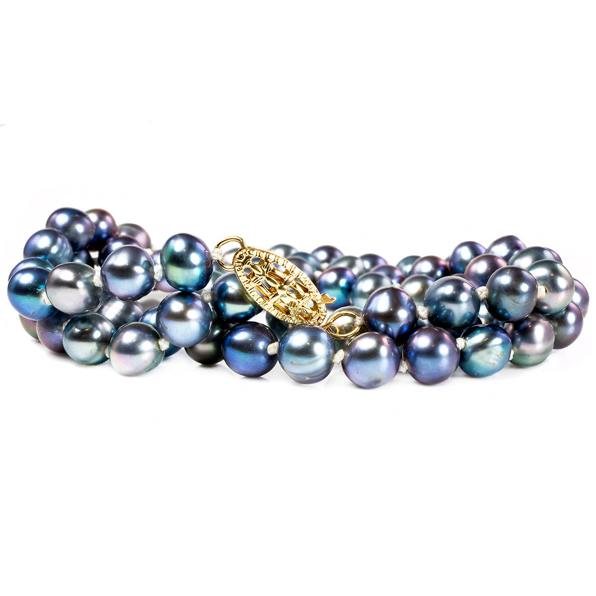 Dyed Pearl Necklace with 14 k Gold Clasp