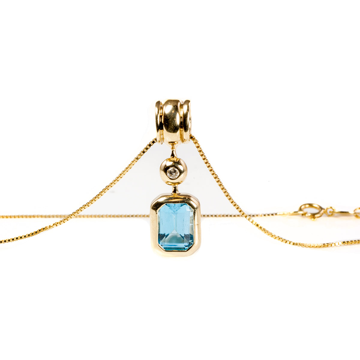 14 k Gold Aquamarine &amp; Diamond Necklace