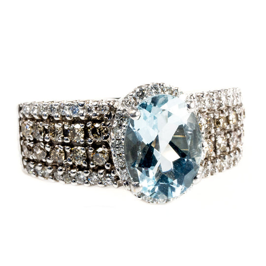Le Vian 14 k White Gold Diamond & Aquamarine Ring