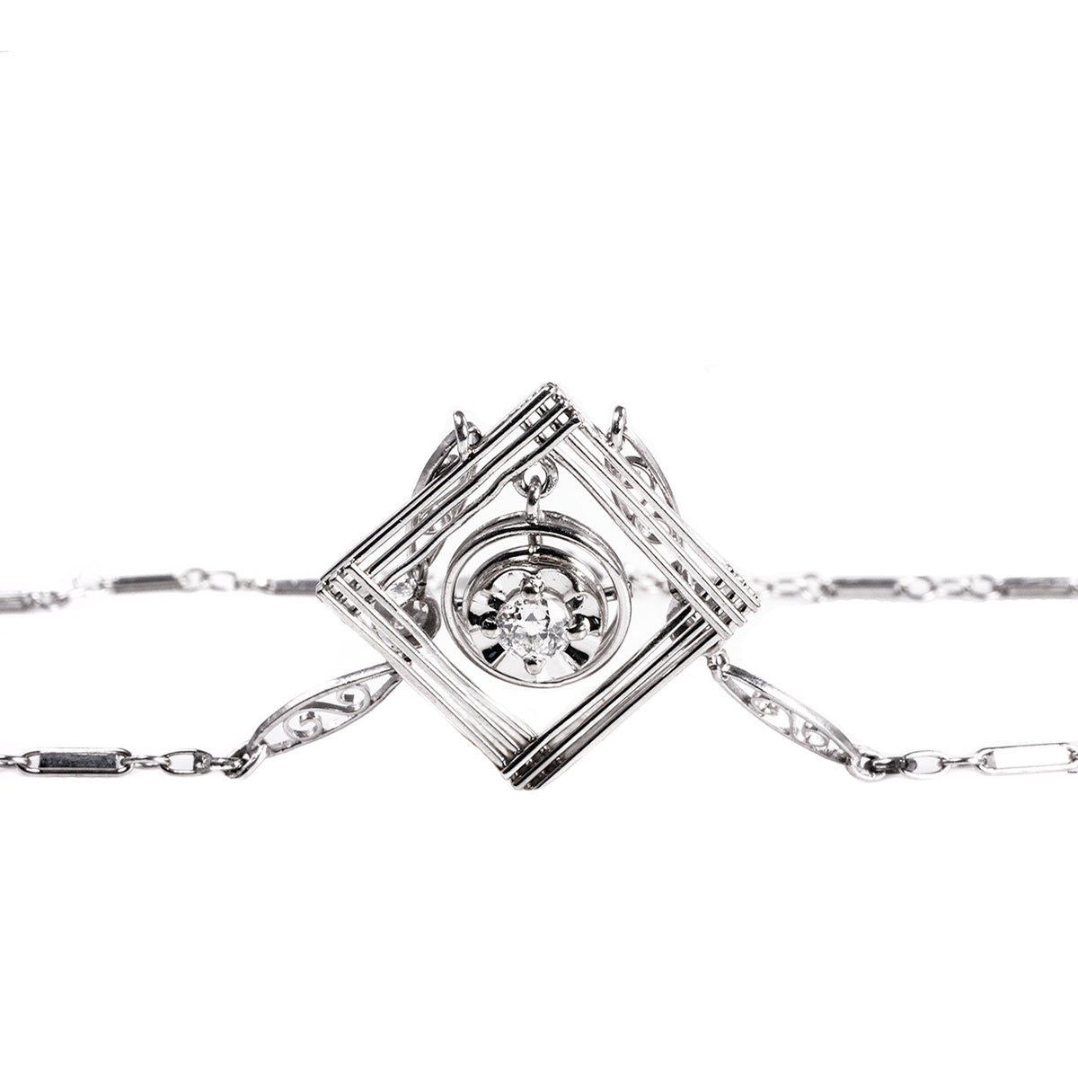 14 k White Gold Floating Diamond Necklace