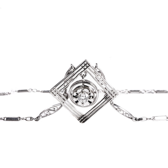 14 k White Gold Floating Diamond Necklace