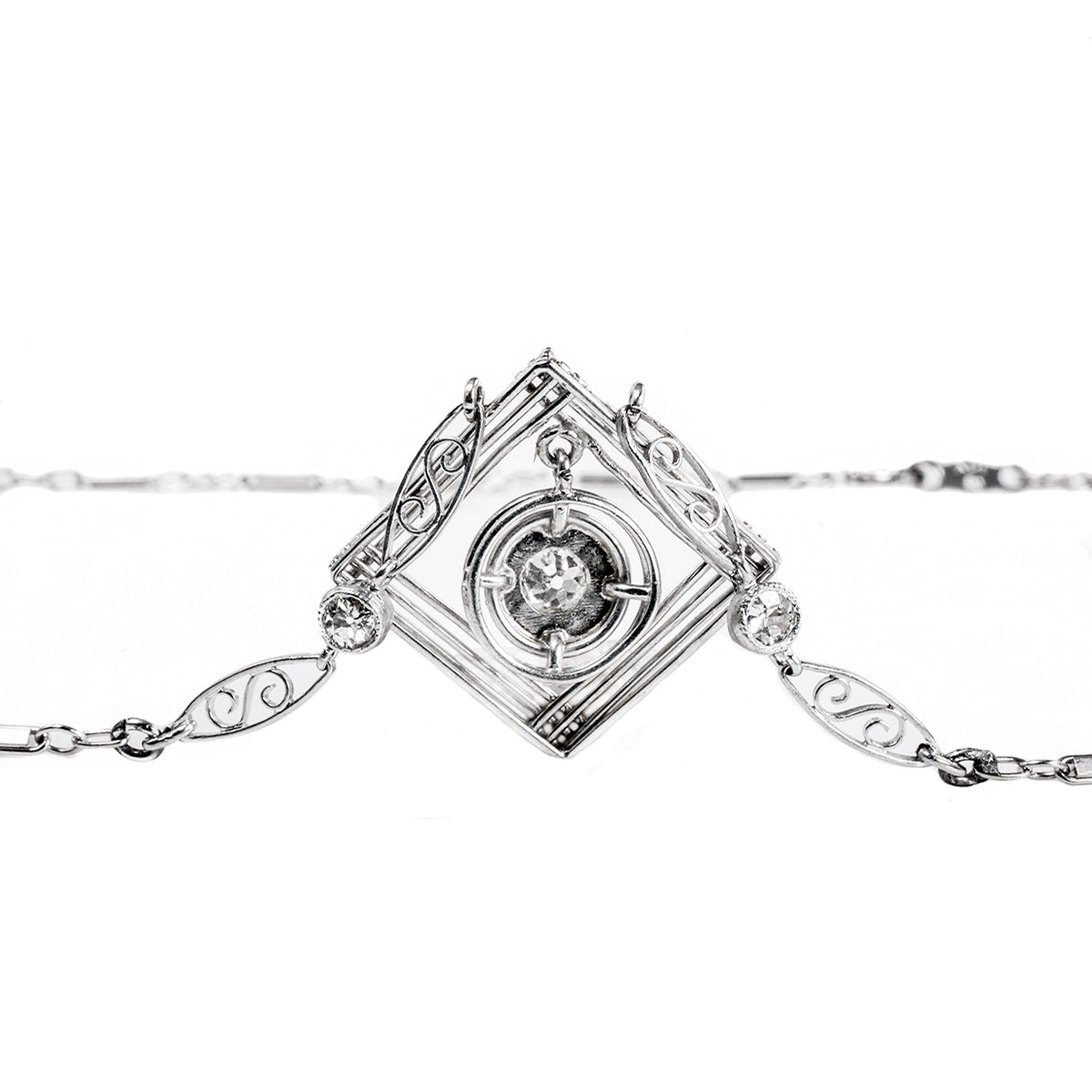 14 k White Gold Floating Diamond Necklace