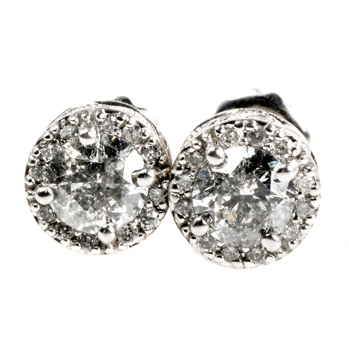 10 k White Gold Diamond Halo Earrings