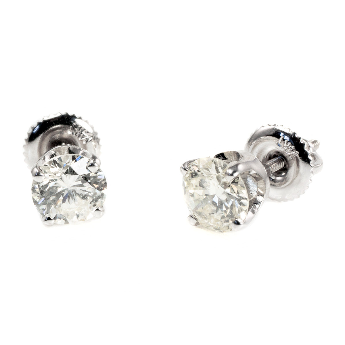 14 k White Gold 1.4 Carat Diamond Stud Earrings