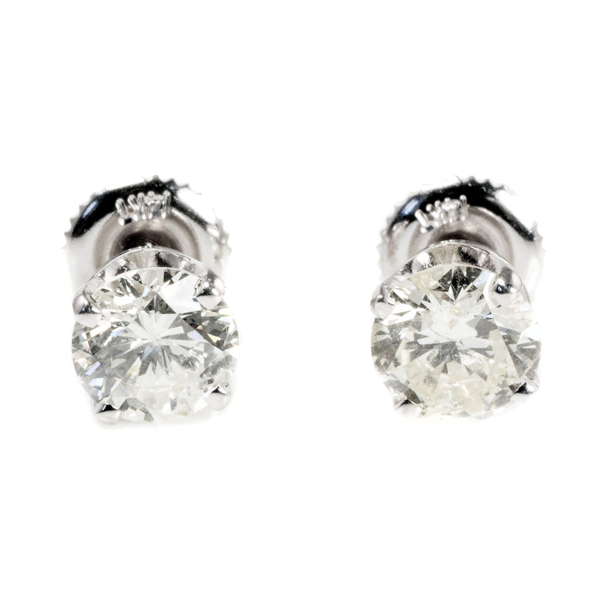 14 k White Gold 1.4 Carat Diamond Stud Earrings