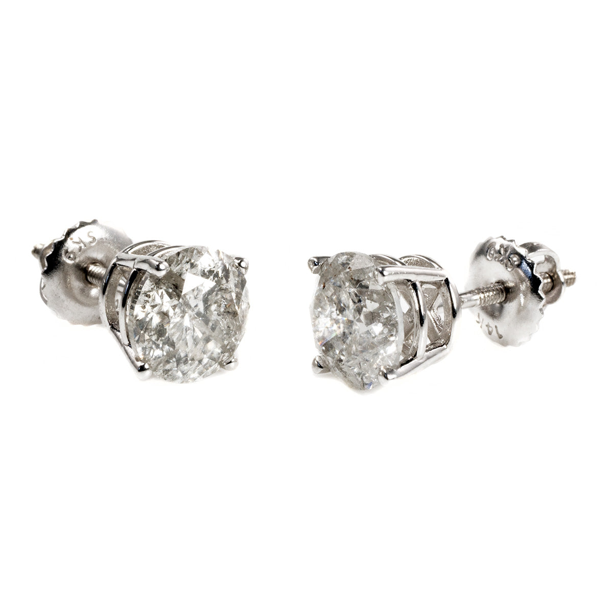 14 k White Gold 2 Carat Diamond Stud Earrings