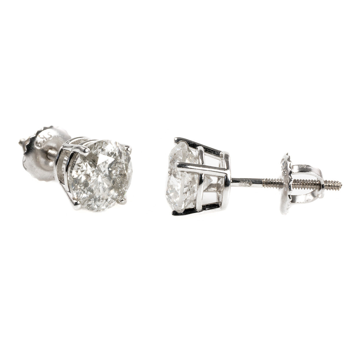 14 k White Gold 2 Carat Diamond Stud Earrings