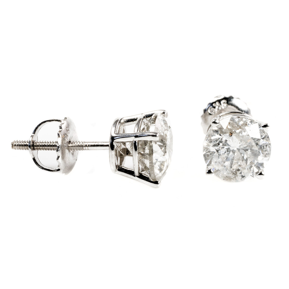 14 k White Gold 2 Carat Diamond Stud Earrings
