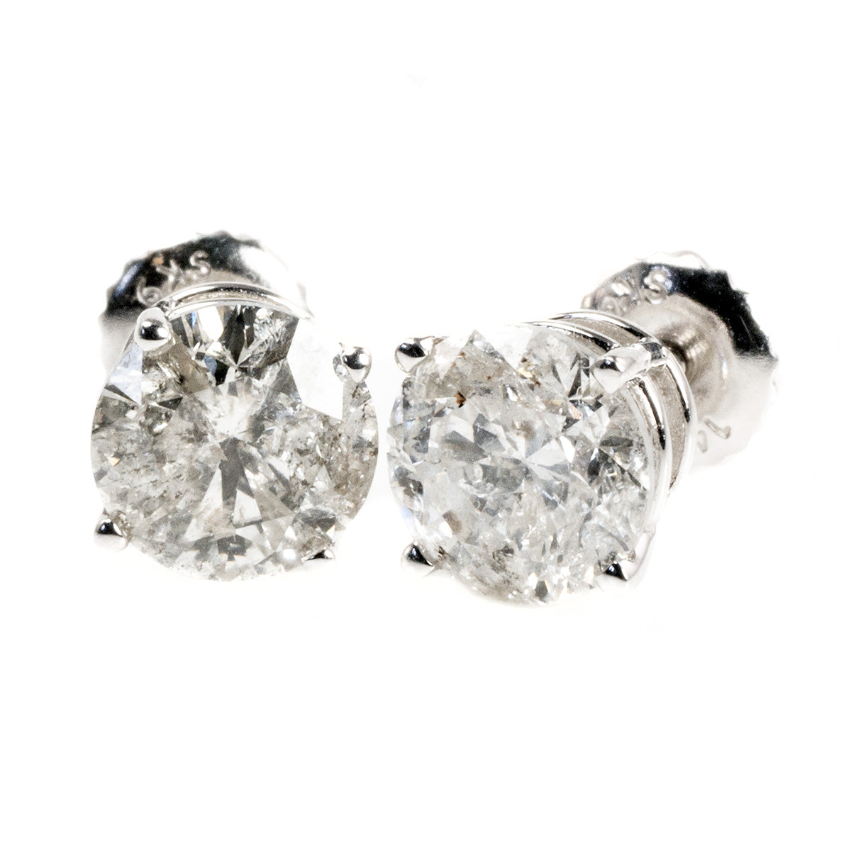 14 k White Gold 2 Carat Diamond Stud Earrings