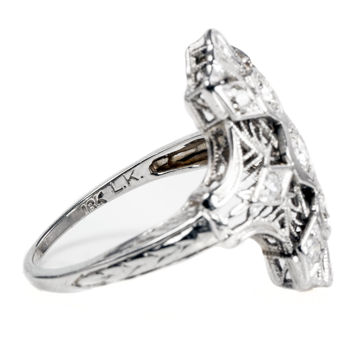 18k White Gold Art Deco Filigree Diamond Ring