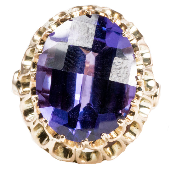 14k Gold Synthetic Checkered Alexandrite Ring