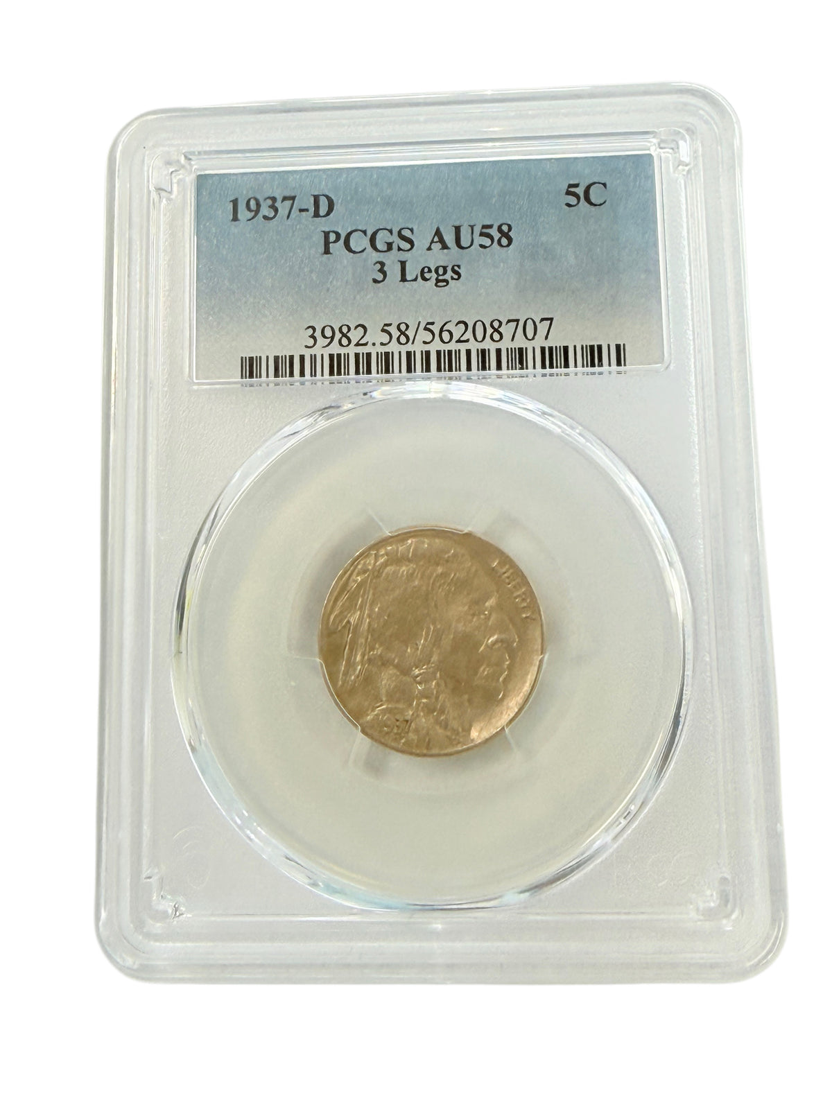 1937-D 3 Leg Buffalo Nickel PCGS AU58