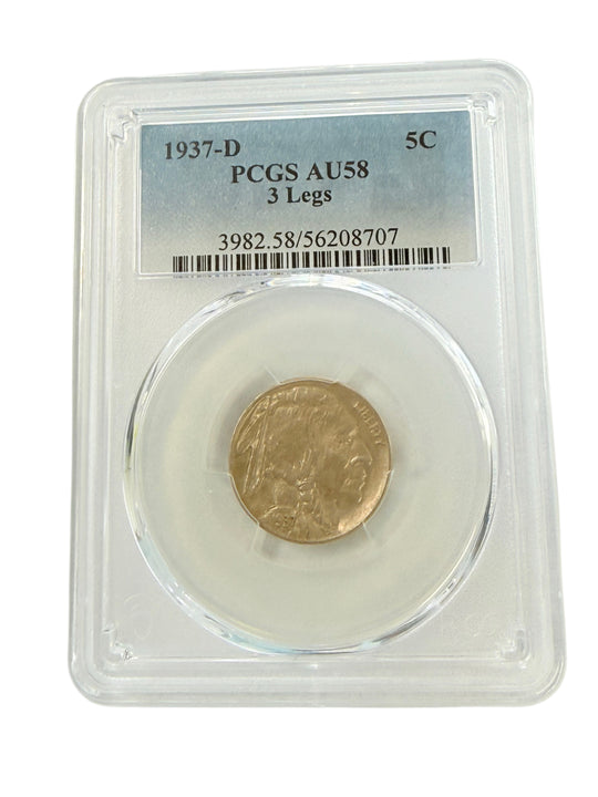 1937-D 3 Leg Buffalo Nickel PCGS AU58