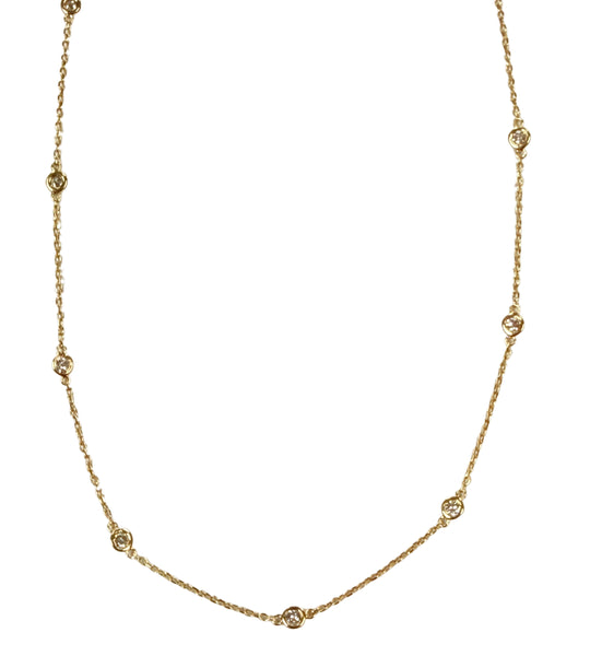 14k Gold Diamond Station Necklace