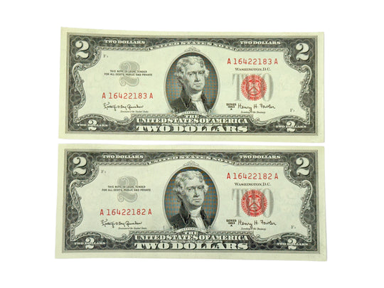 Lot of 2 Consecutive 1963-A $2 Legal Tender (AU)