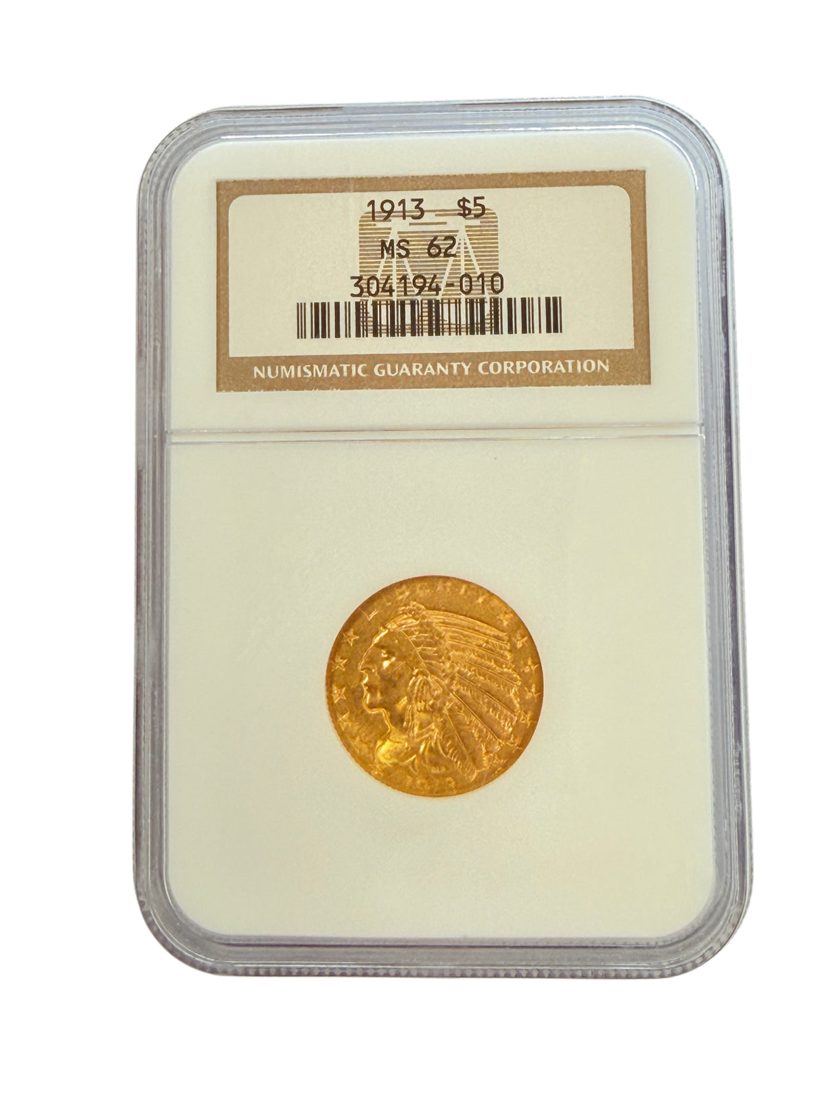 1913 $5 Indian Gold Half Eagle NGC MS62