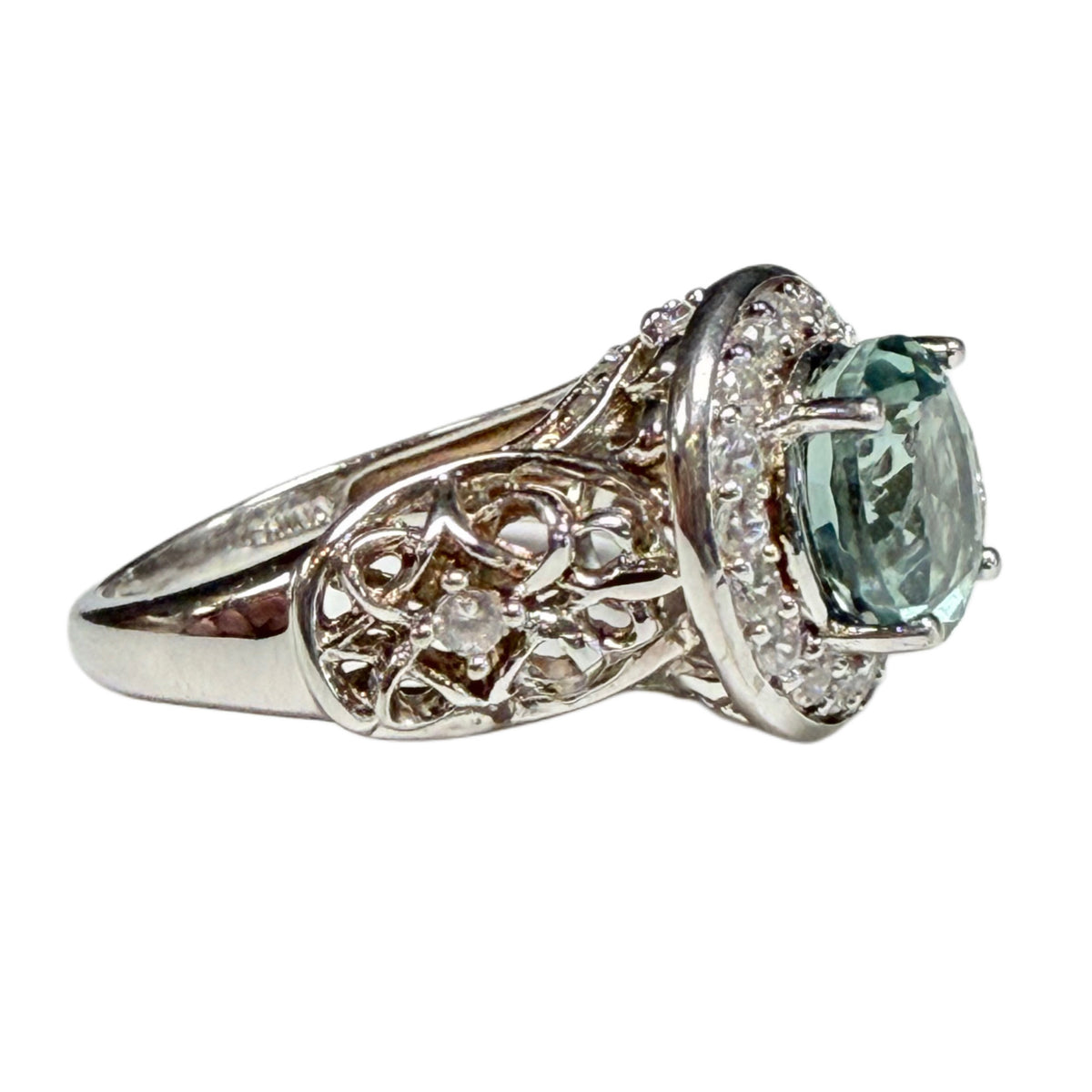 White Topaz & Green Tourmaline Silver Ring