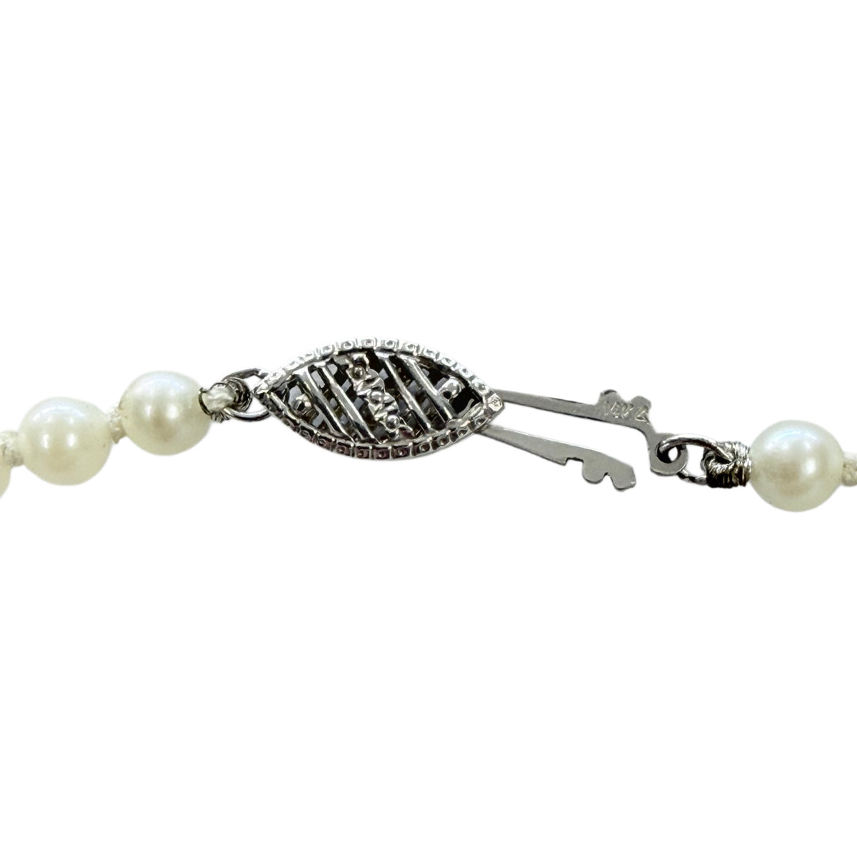 14k White Gold and Faux Pearl Necklace