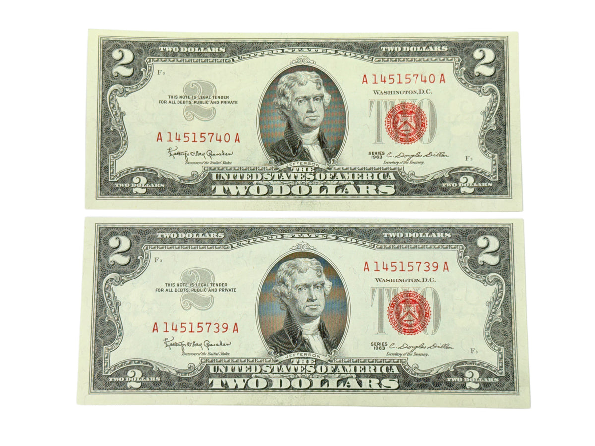 Lot of 2 Consecutive 1963 $2 Legal Tender (CU)