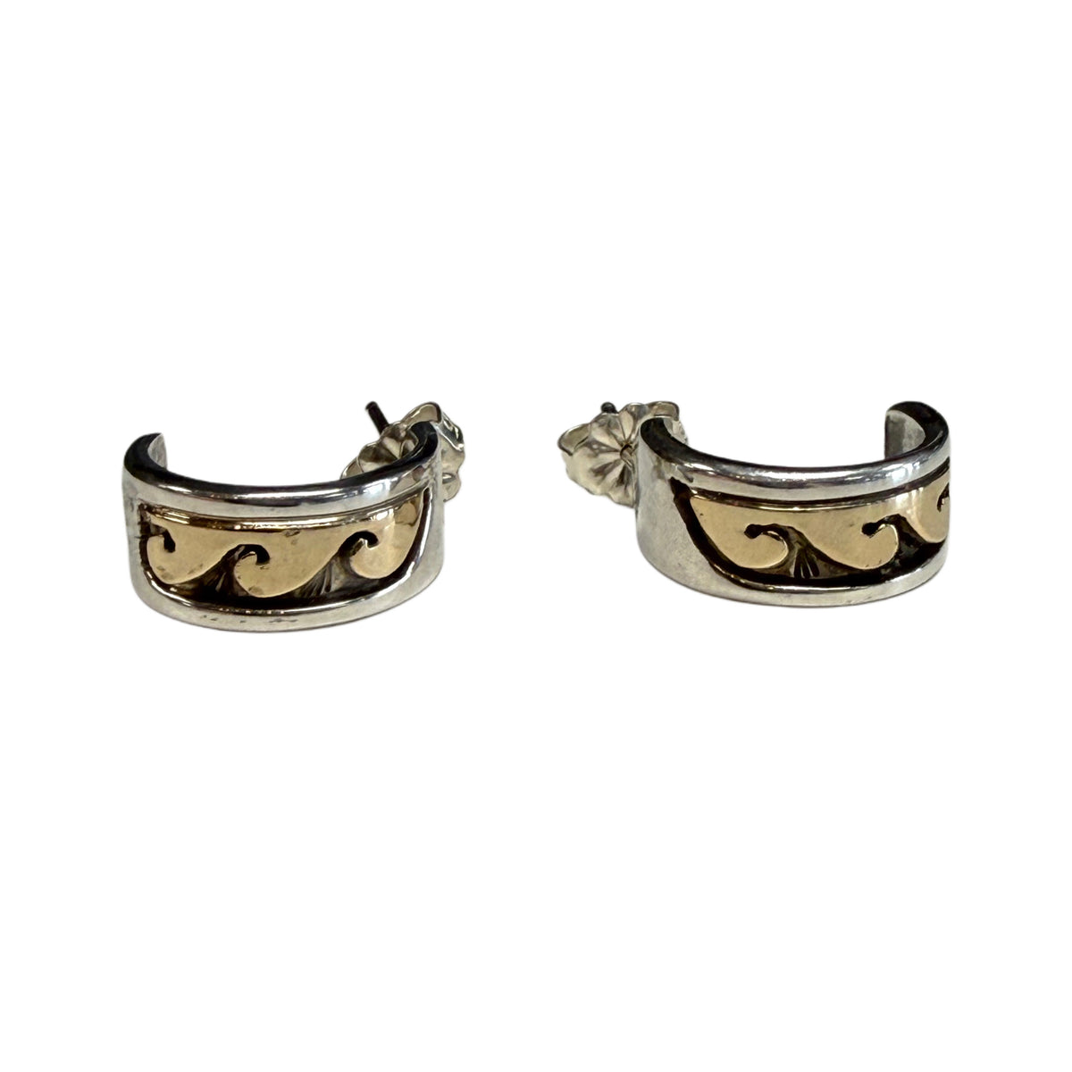 P Skeets Navajo Silver & 4k Gold Wave Earrings