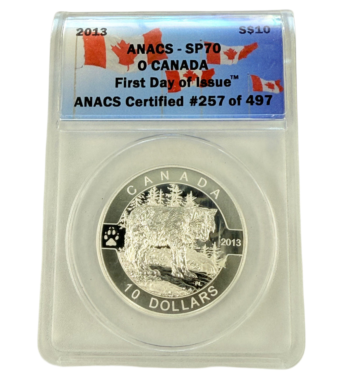 2013 Canada $10 1/2 oz Silver Wolf ANACS SP70