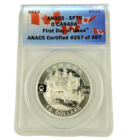 2013 Canada $10 1/2 oz Silver Wolf ANACS SP70