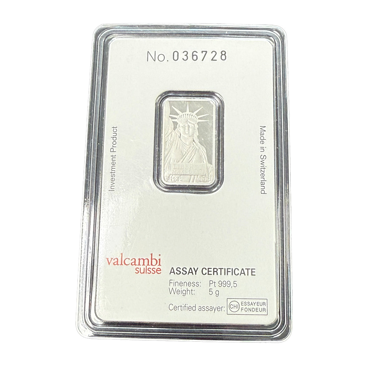 Credit Suisse 5g Platinum Bar (In Assay)