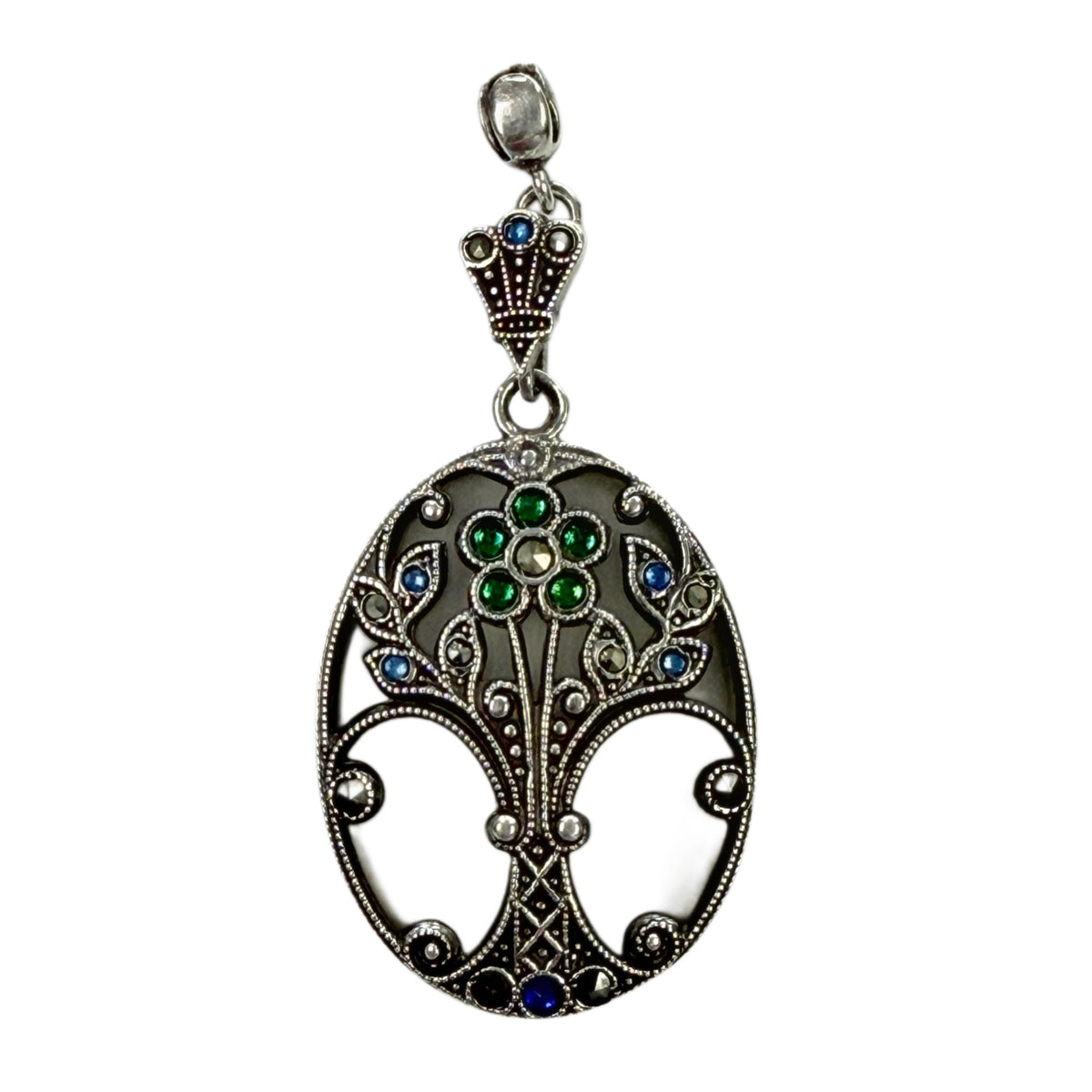 Silver Marcasite & Rhinestone Pendant