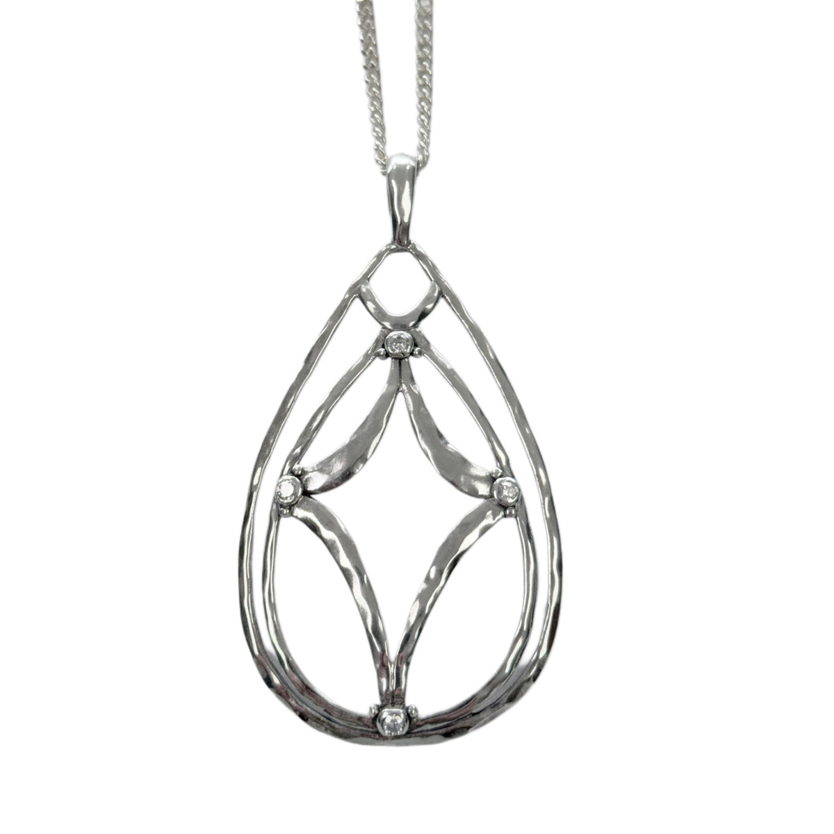 Silver & Cubic Zirconia Teardrop Necklace