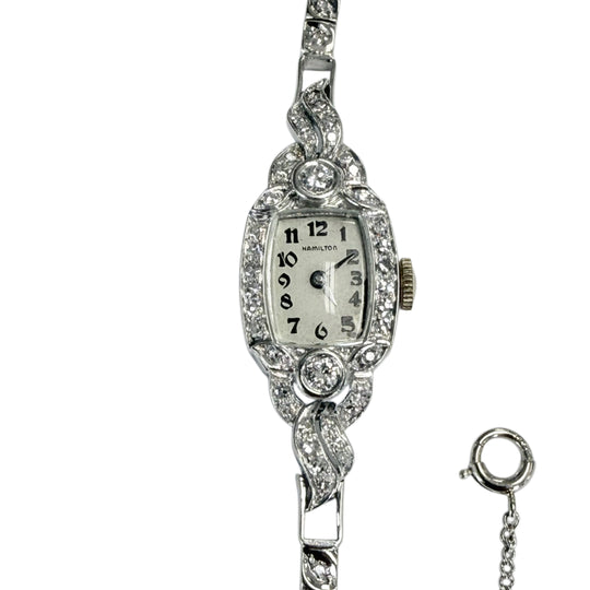 Vintage Hamilton Ladies Art Deco 14k Platinum & Diamond Watch