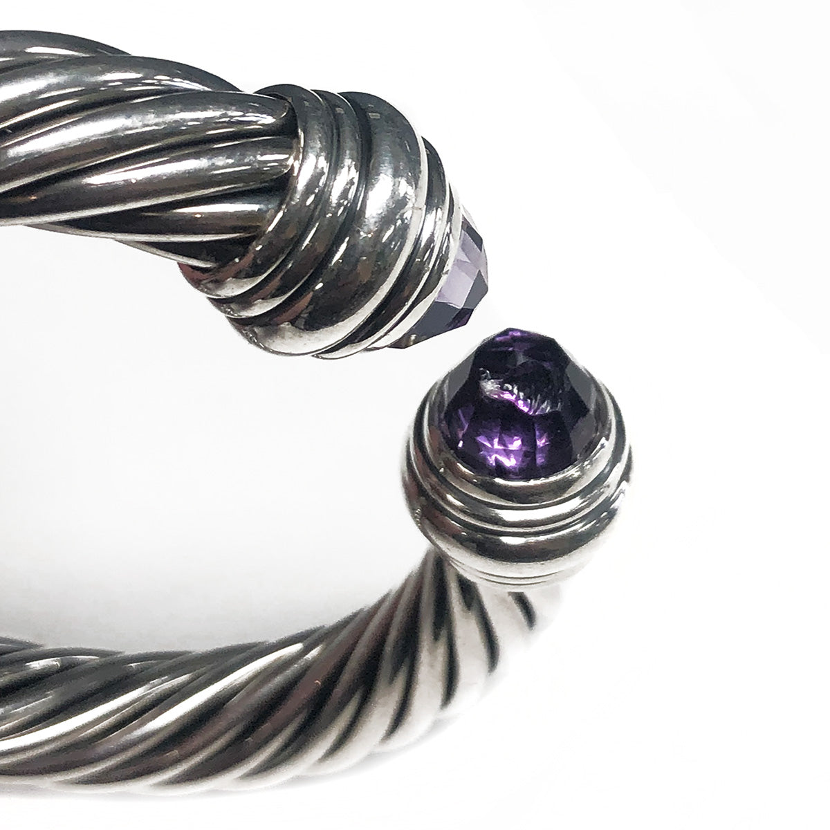 David Yurman Silver 10 mm Classic Cable Bracelet with Amethyst (Damaged Stone - Please Read)