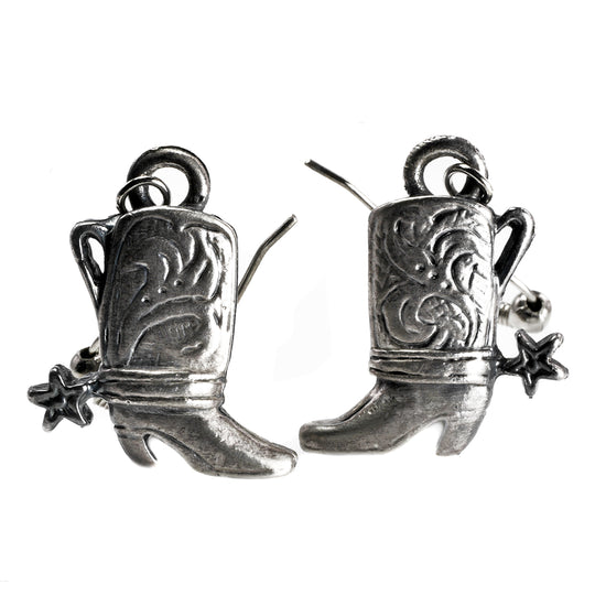 Pewter Western Boot Dangle Earrings