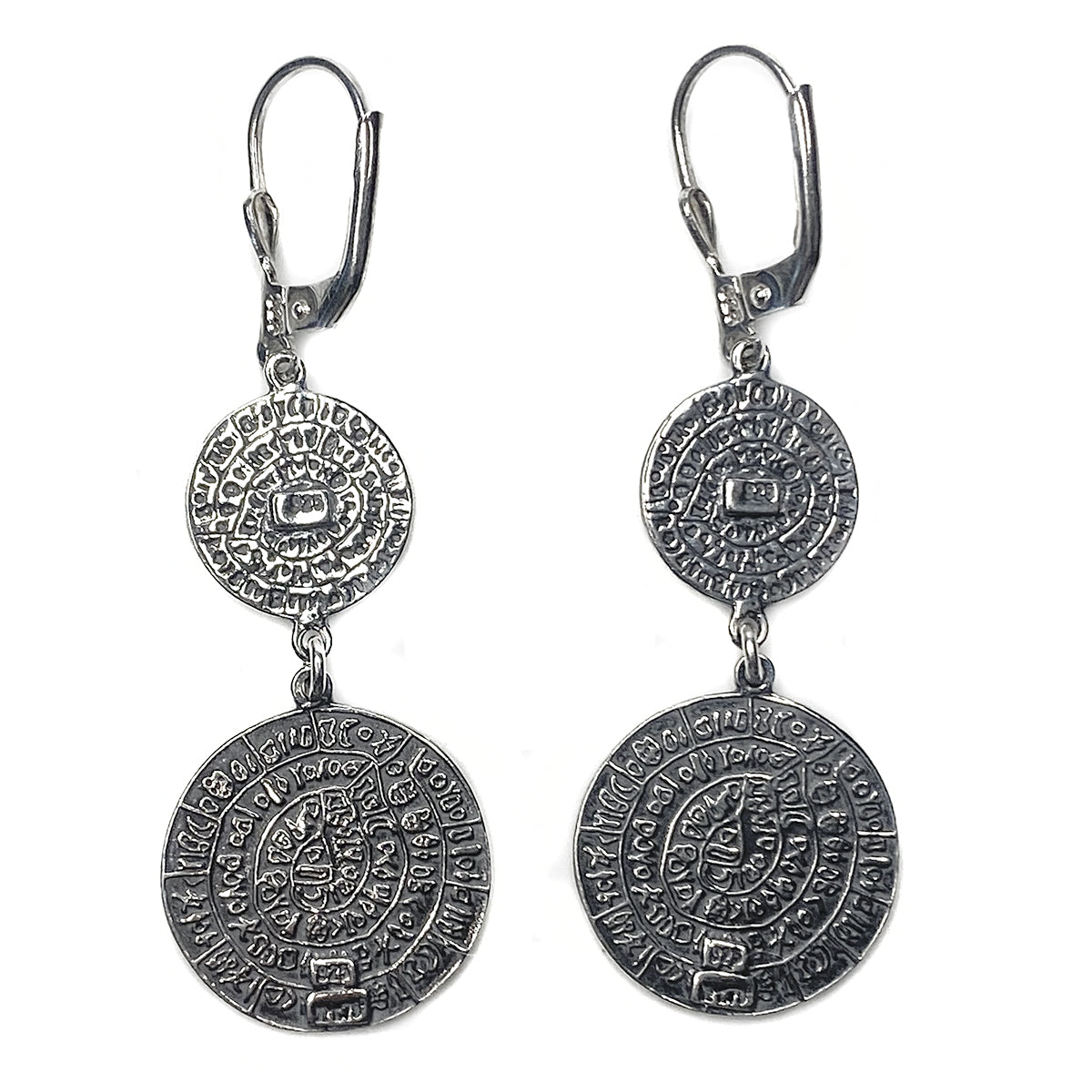 Silver Aztec Calendar Earrings