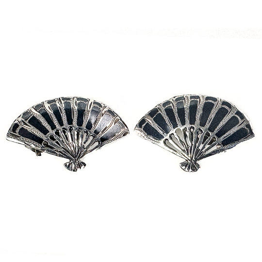 Silver Siamese Fan Earrings (Clips)