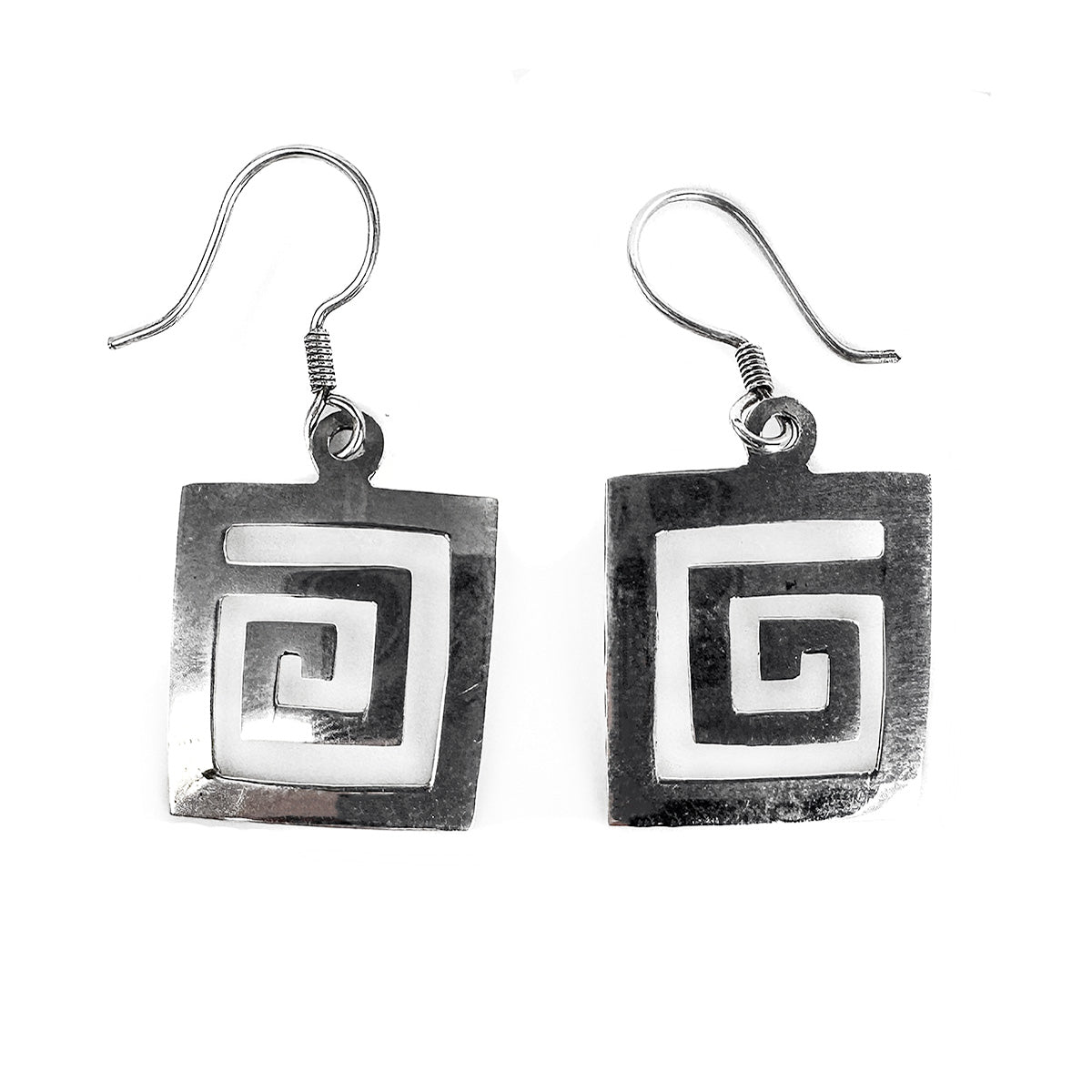 Square Spiral Silver Earrings