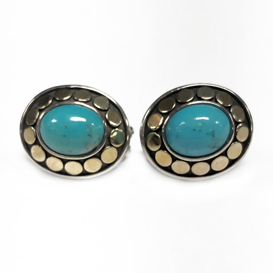 John Hardy Silver & 18 k Turquoise Dot Earrings
