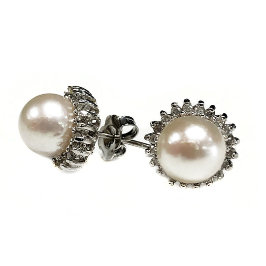 White Gold Diamond & Pearl Earrings